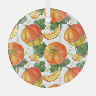 Adorno De Cristal Calabaza naranja: Patrón veraniego-otoño.