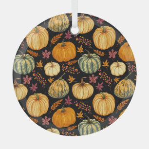 Adorno De Cristal Calabazas acuarelas: Patrón sin foco de otoño.