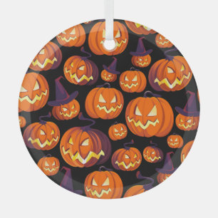 Adorno De Cristal Calabazas de Halloween: Espeluznante patrón sin fo