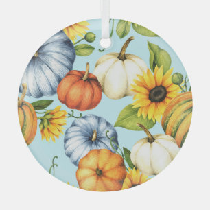 Adorno De Cristal Calabazas, girasoles, ilustracion acuarela