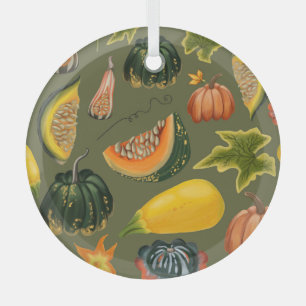 Adorno De Cristal Calabazas y hojas: vegetación otoñal