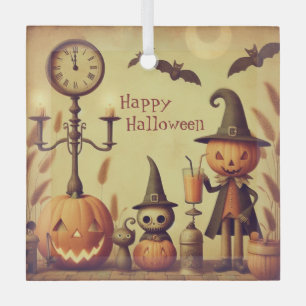 Adorno De Cristal Calabazas y murciélagos de Halloween de época