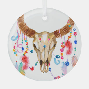 Adorno De Cristal Calavera acuarela aislada: fondo blanco.