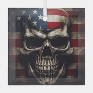 Adorno De Cristal Calavera de la bandera americana