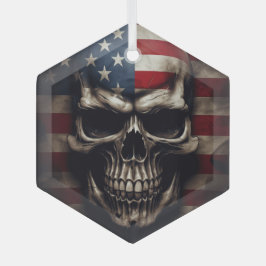 Adorno De Cristal Calavera de la bandera americana