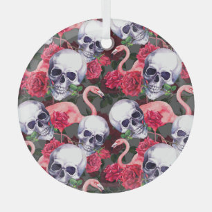 Adorno De Cristal Calavera floral, flamingo sin costuras.