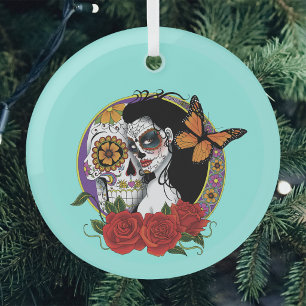 Adorno De Cristal Calaveras de Azúcar Elegantes Mariposa Monarca Ros