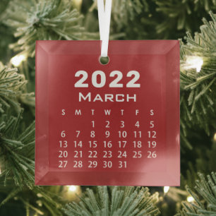 Adorno De Cristal Calendario de Mes de Marzo 2022 de Marzo Simple Mo
