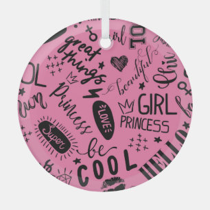 Adorno De Cristal Caligrafía de chicas: Patrón de moda sin foco