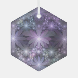 Adorno De Cristal Cama de flores Arte fractal abstracto brillante de