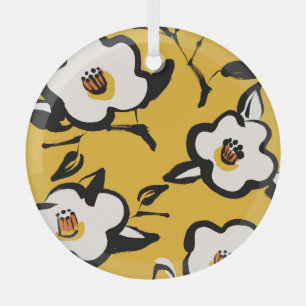 Adorno De Cristal Camelia Amarilla, floral vintage difuso.