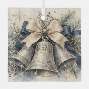 Adorno De Cristal Campanas de Navidad de plata elegantes en acuarela