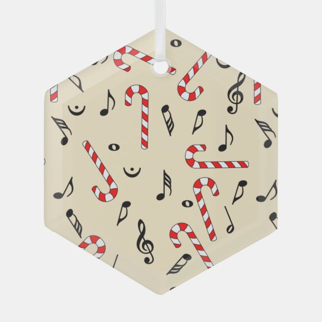 Adorno De Cristal Candy Cane Music Notes (Anverso)