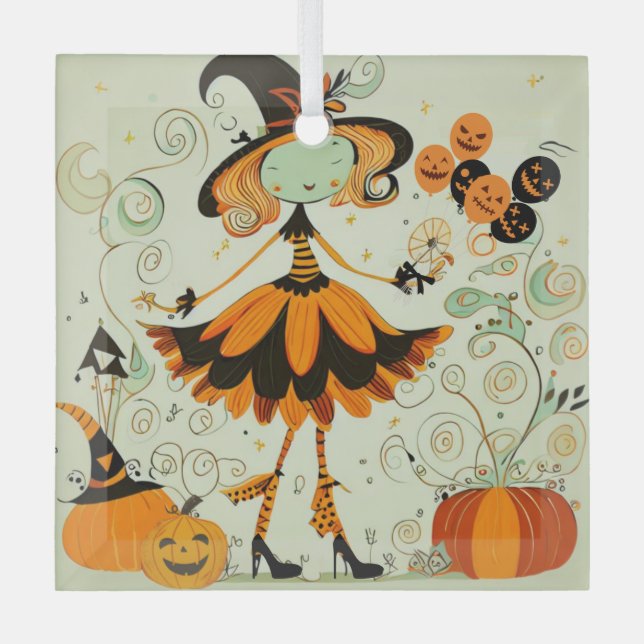 Adorno De Cristal capricho/bruja/calabaza/caída (Anverso)