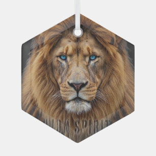 Adorno De Cristal Cara de León Majestuoso con Ojos Azules Anima Fa