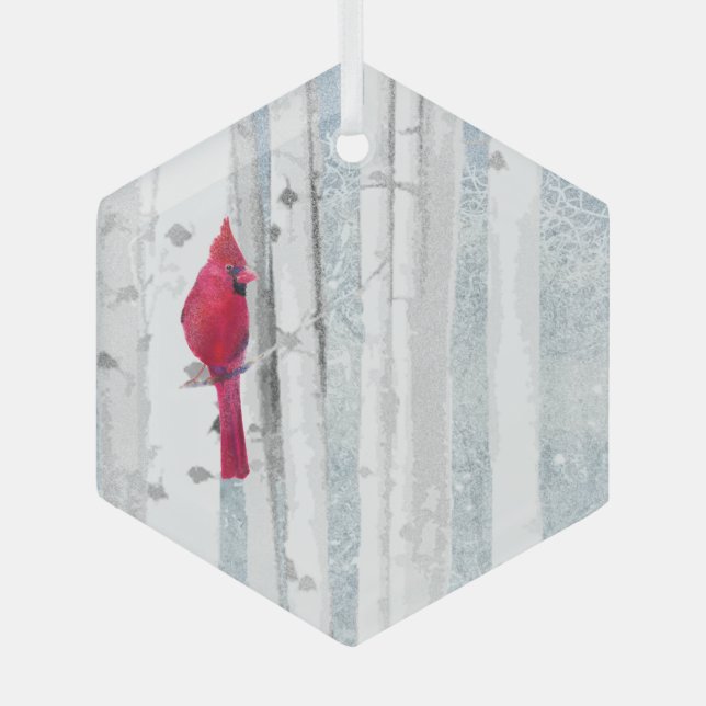 Adorno De Cristal Cardenal de acuarela Red Bird Wildlife Nature Art (Anverso)