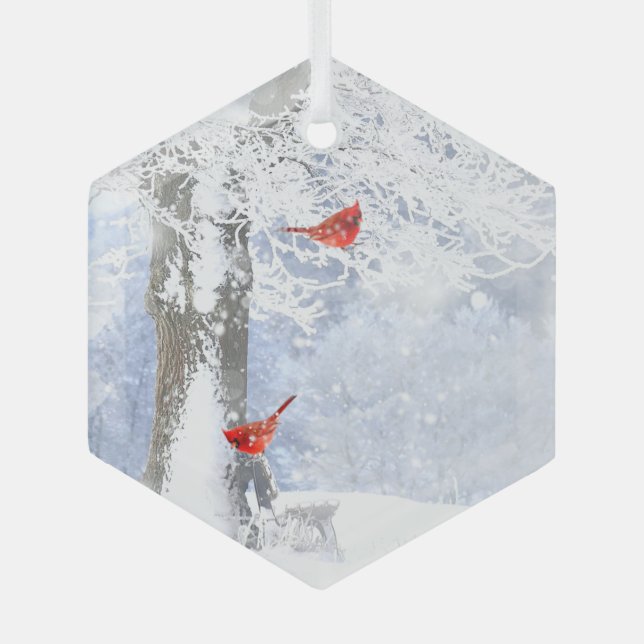 Adorno De Cristal Cardenal Red Bird Wildlife Nature Art (Anverso)