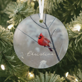 Adorno De Cristal Cardenal rojo invernal en nieve