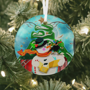 Adorno De Cristal Caroling Snowman