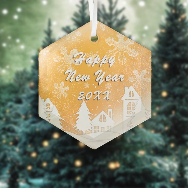 Adorno De Cristal Casa de nieve blanca de oro Año Nuevo (Subido por el creador)