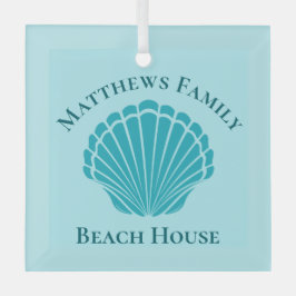Adorno De Cristal Casa de playa personalizada Keepsake Blue Seashell