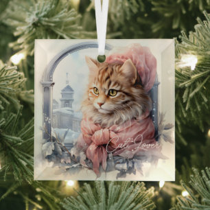 Adorno De Cristal Cat Lover Tabby Kitten Ropa Amigo Rosa