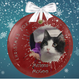 Adorno De Cristal Cat on 2025 Red Splatter Pattern Christmas