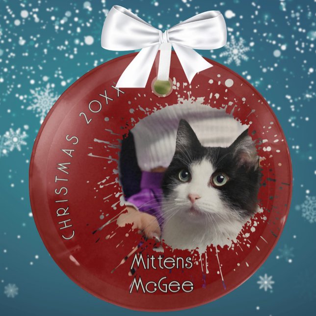 Adorno De Cristal Cat on 2025 Red Splatter Pattern Christmas (Subido por el creador)