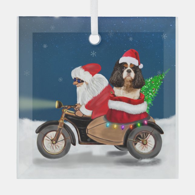 Adorno De Cristal Cavalier King Dog Navidades Santa Claus (Anverso)
