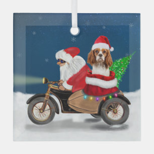 Adorno De Cristal Cavalier King Dog Navidades Santa Claus