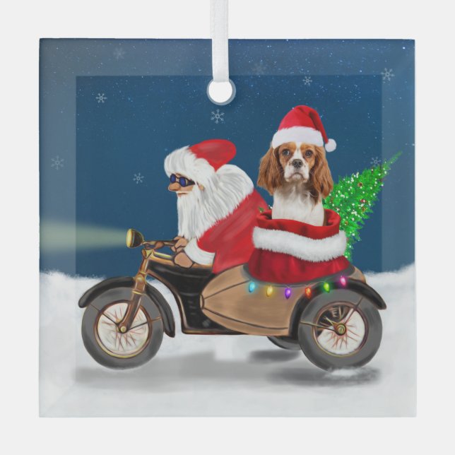 Adorno De Cristal Cavalier King Dog Navidades Santa Claus (Anverso)