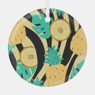 Adorno De Cristal Cebra, monstera, piña: patrón de verano.