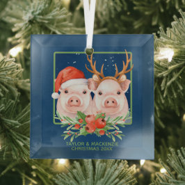 Adorno De Cristal Cerdos navidades cutan Santa y pareja de renos