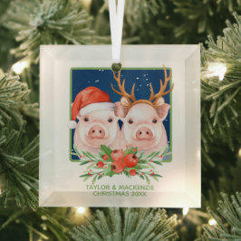 Adorno De Cristal Cerdos navidades cutan Santa y pareja de renos