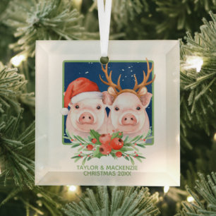 Adorno De Cristal Cerdos navidades cutan Santa y pareja de renos