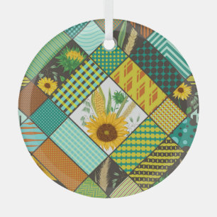Adorno De Cristal Cereales de patchwork, girasoles, motivos geométri