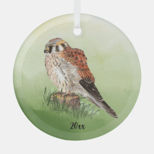 Adorno De Cristal Cernícalo acuático americano, halcón de aves