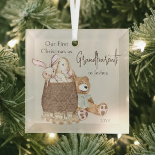 Adorno De Cristal Cesta de osito de peluche para el primer Navidad d