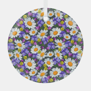 Adorno De Cristal Chamomile, flores silvestres: patrón sin costuras.