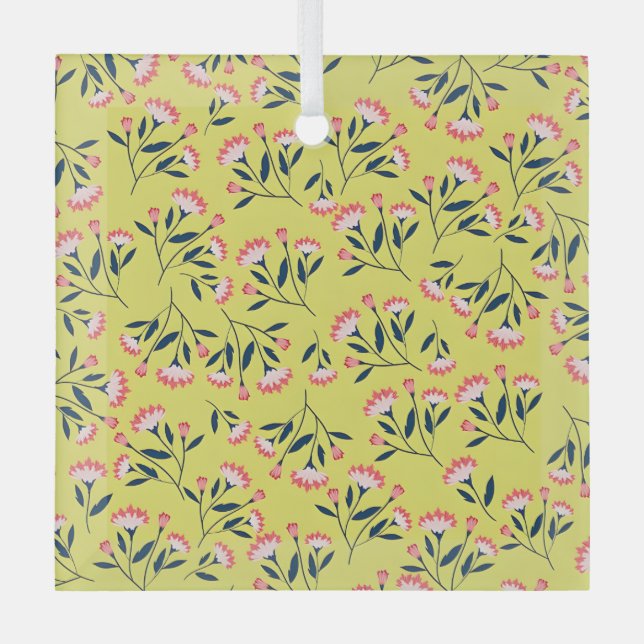 Adorno De Cristal  Cheerful Floral Pattern: Pink Flowers  (Anverso)