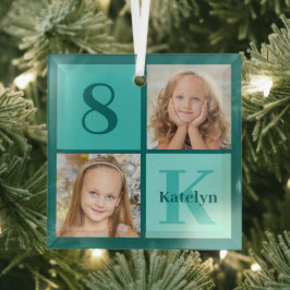 Adorno De Cristal Chic Teal Photo Collage Personalized Christmas