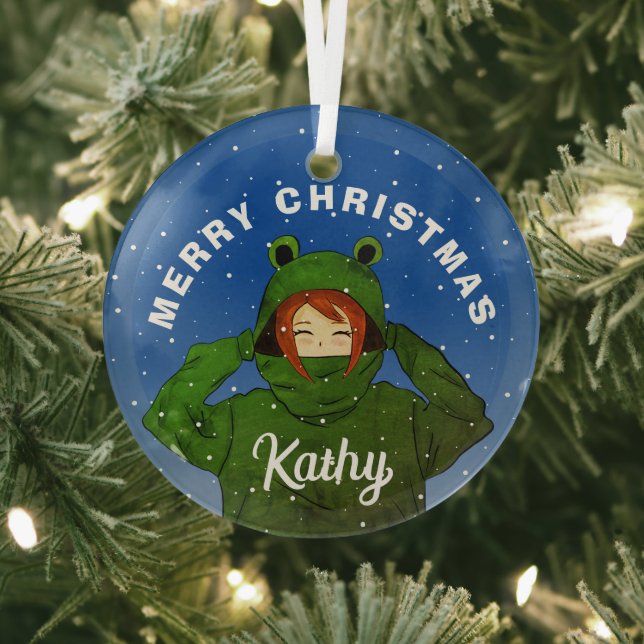 Adorno De Cristal Chica con Navidades de dibujo de caramba de rana v (in situ)