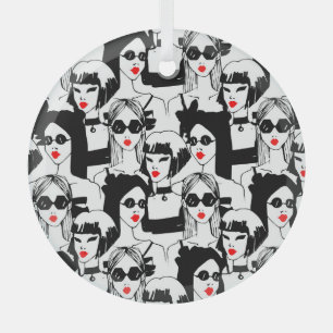 Adorno De Cristal Chicas de moda, modelo, gafas de sol, patrón vinta