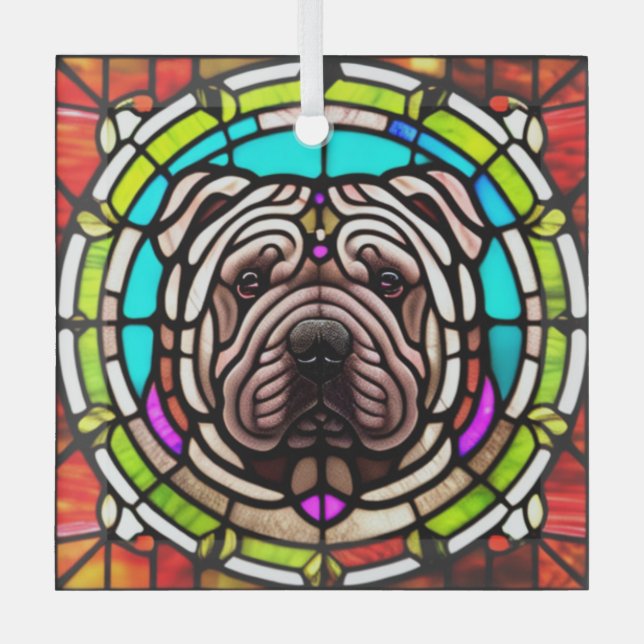 Adorno De Cristal Chino Shar-Pei "Vidrio Manchado" (Anverso)