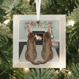 Adorno De Cristal Chocolate Labrador Perros Navidades chimenea escen