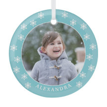 Chrismas Snowflakes Nombre personalizado Foto azul