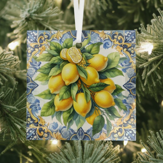 Adorno De Cristal Christmas Italian Lemons Glass Ornament (in situ)