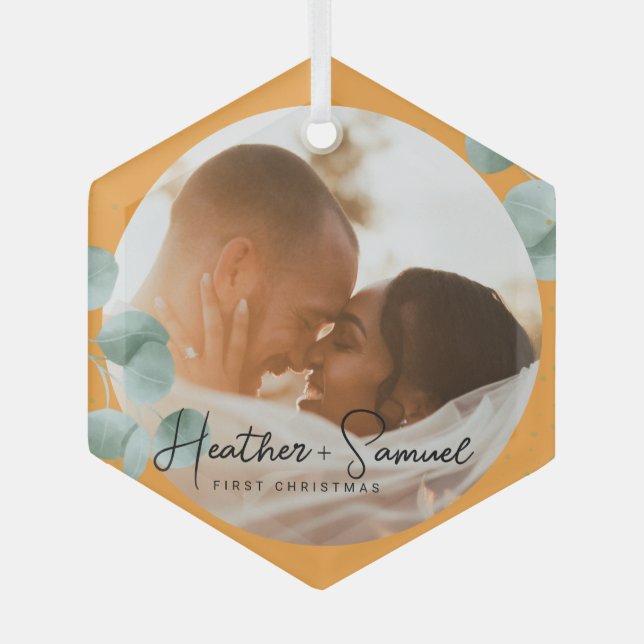 Adorno De Cristal Christmas Wedding Keepsake Elegant Script photo (Anverso)