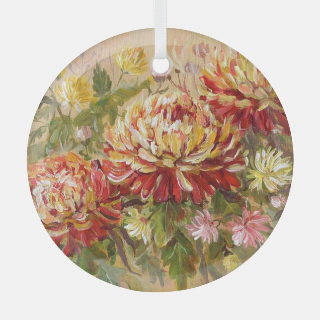 Adorno De Cristal Chrysanthemum Meadow: Pintura de mano acrílica. (Anverso)