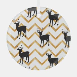 Adorno De Cristal Ciervo negro, patrón de textura dorada.